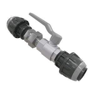 Egyenes csatlakozó golyós csappal, hollanderes 20 mm - G1/2", szürke
