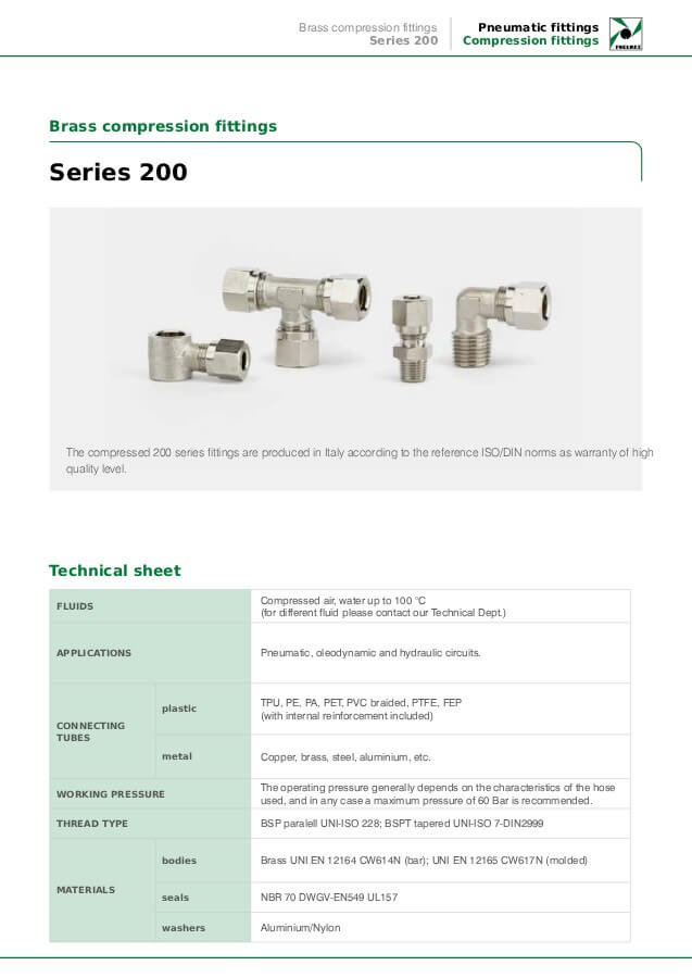 Pneumax 200-as sorozatú nikkelezett réz idomok 