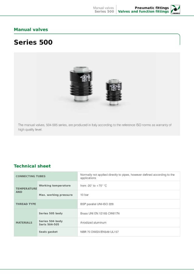Pneumax 500-as sorozatú manuális szelepek