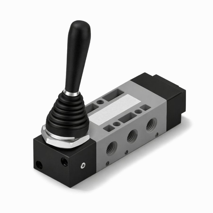 Kézi (fekete) karos szelep, 5/2, G1/4, monostabil, műanyag test (technop.)