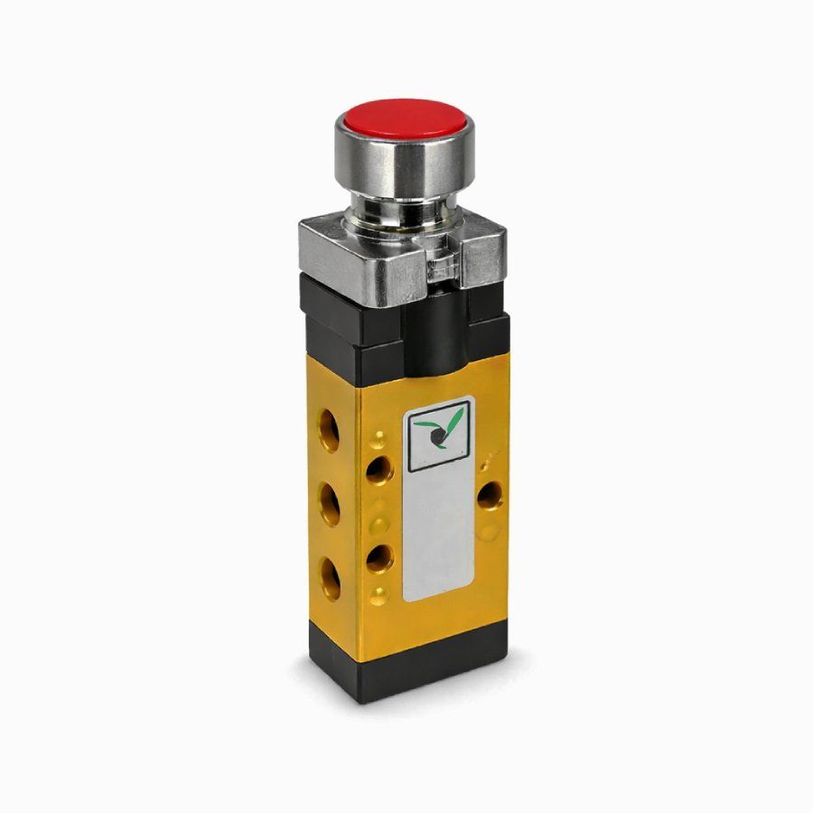 Piros nyomógombos szelep, 5/2, G1/8, monostabil