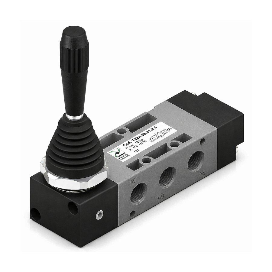 Kézi (fekete) karos szelep, 5/3, G1/4, tristabil, khz., műanyag test (technop.)