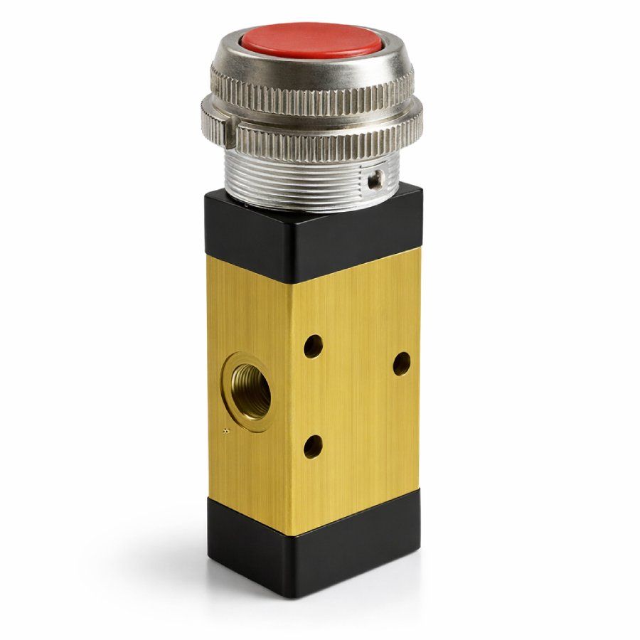 Piros nyomógombos szelep, 3/2, G1/8, NC, szervós